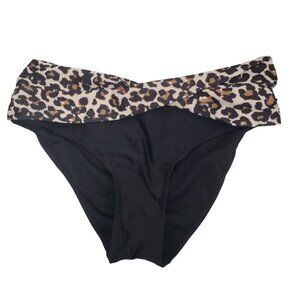 Shekini Women's Black Leopard Print‎ Twist Waist Full Seat Bikini Bottoms Size M